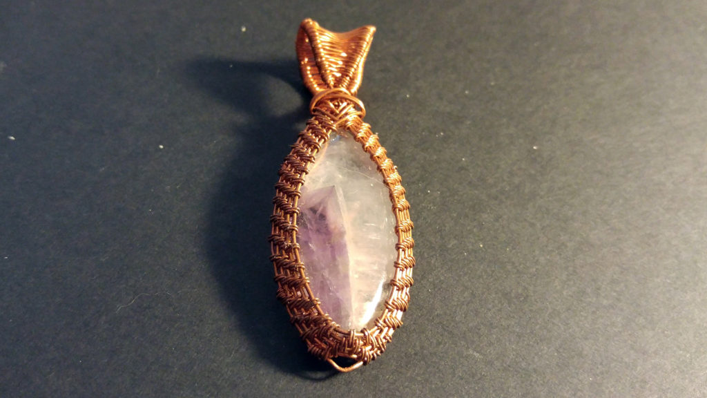  Front of Amethyst Cabochon and Copper Wire Wrapped Pendant