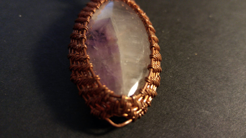 Front of of Amethyst and Copper Wire Wrapped Pendant